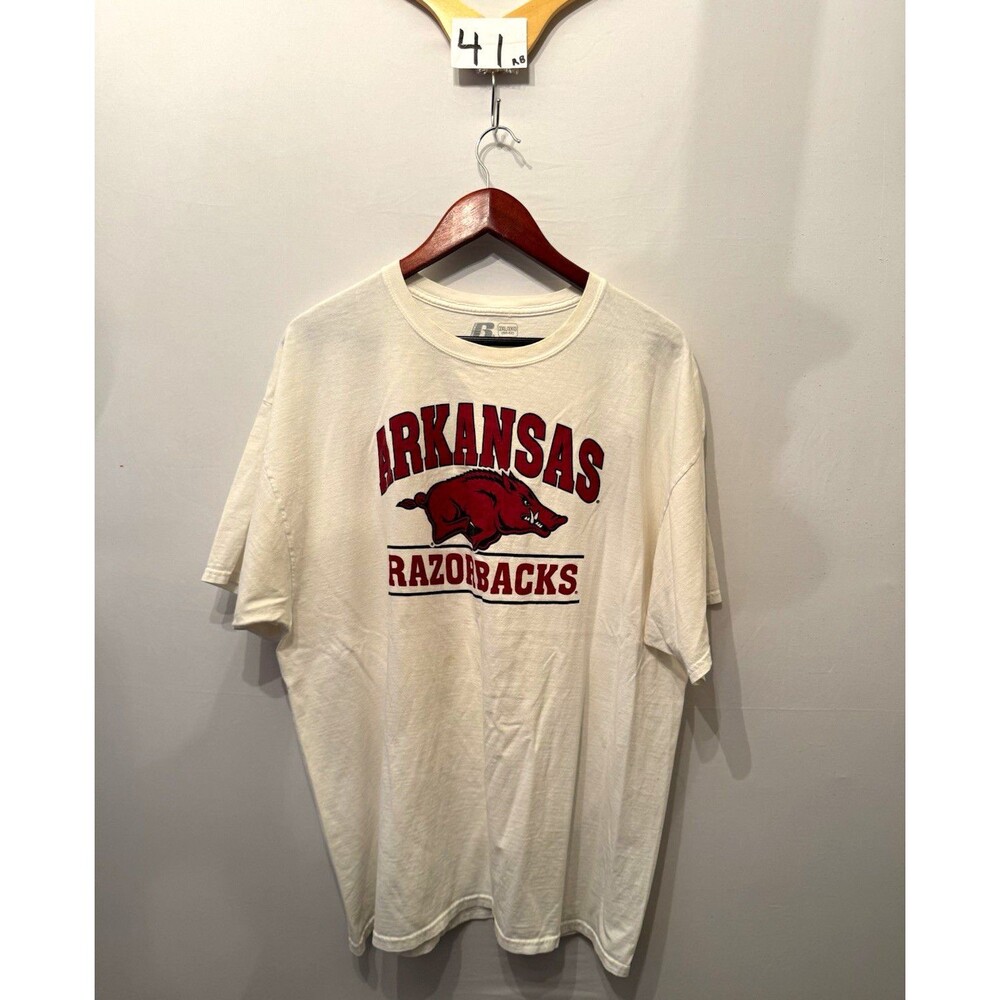 Russell Arkansas Razorbacks T Shirt Mens 2XL White Graphic NCAA College Tee
